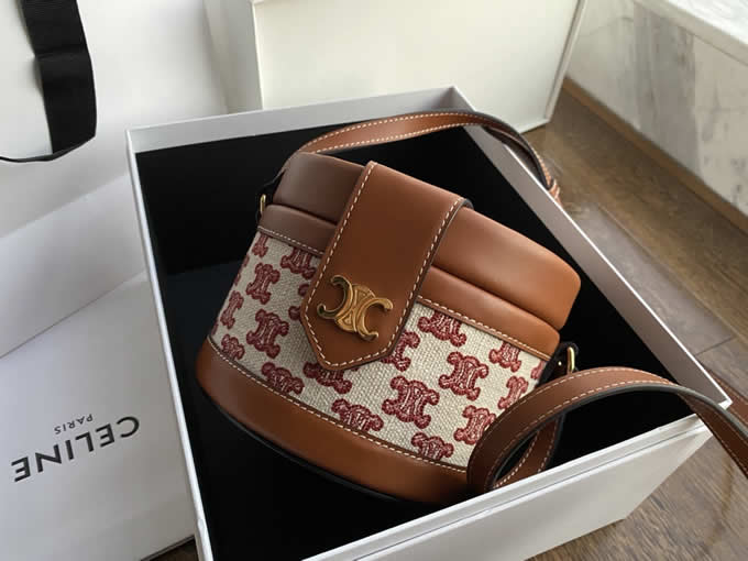 Replica Celine Tambour Triomphe Canvas Embroidery Box Bag Brown Messenger Bags